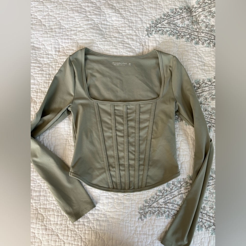 Abercrombie & Fitch Green Long Sleeve Fitted Bodysuit